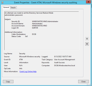 How to find out who reset the DSRM password of domain controller ...