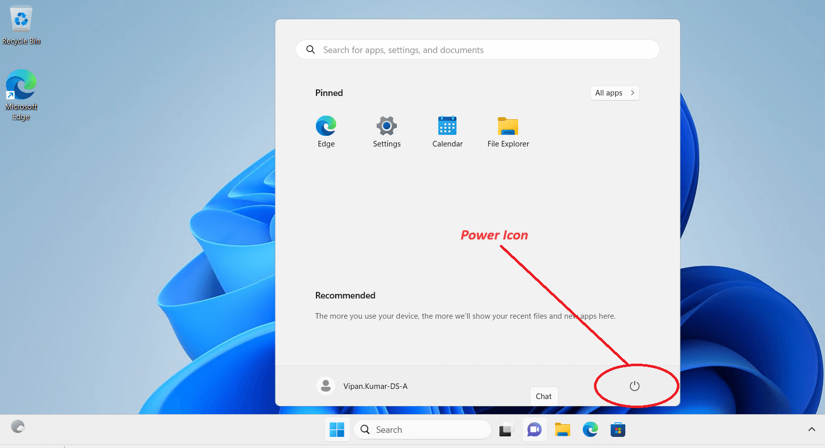 Power-Icon in windows 11